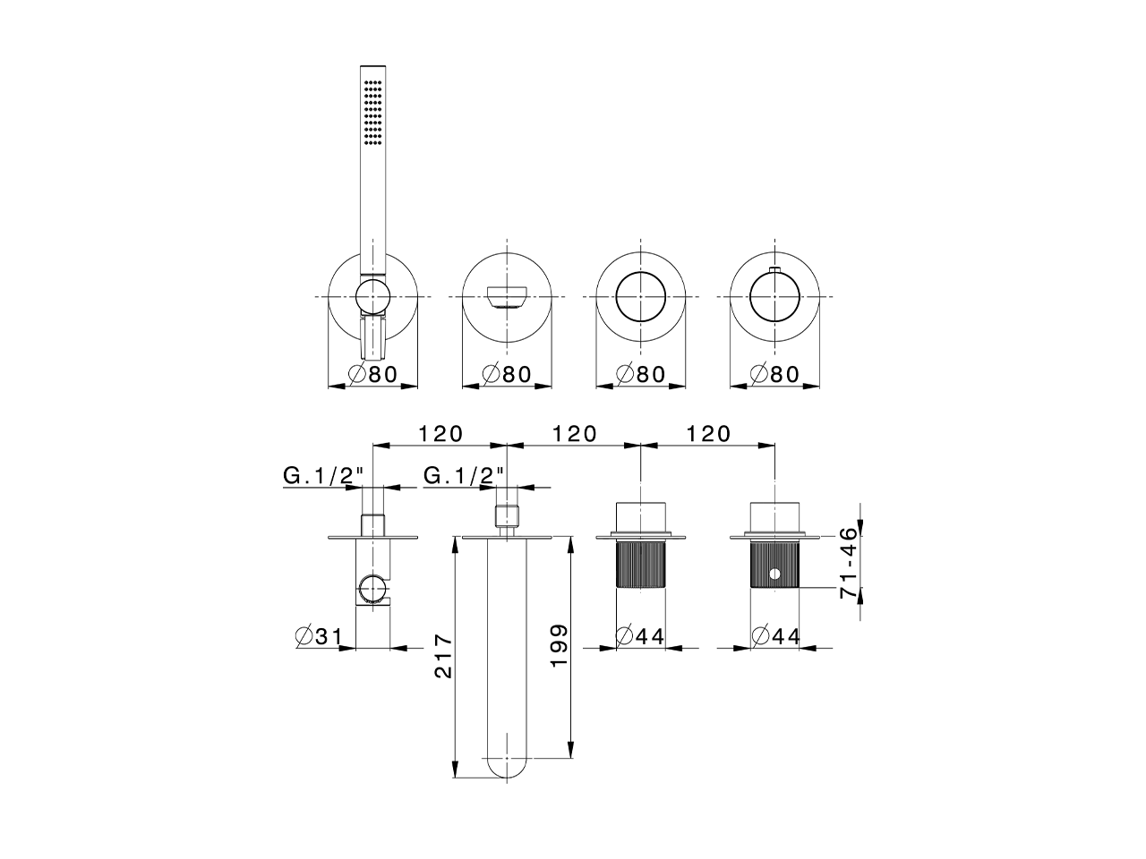 Parte esterna termostatico vasca incasso PLISSÉ ENCANTO_N20G4200 - v1