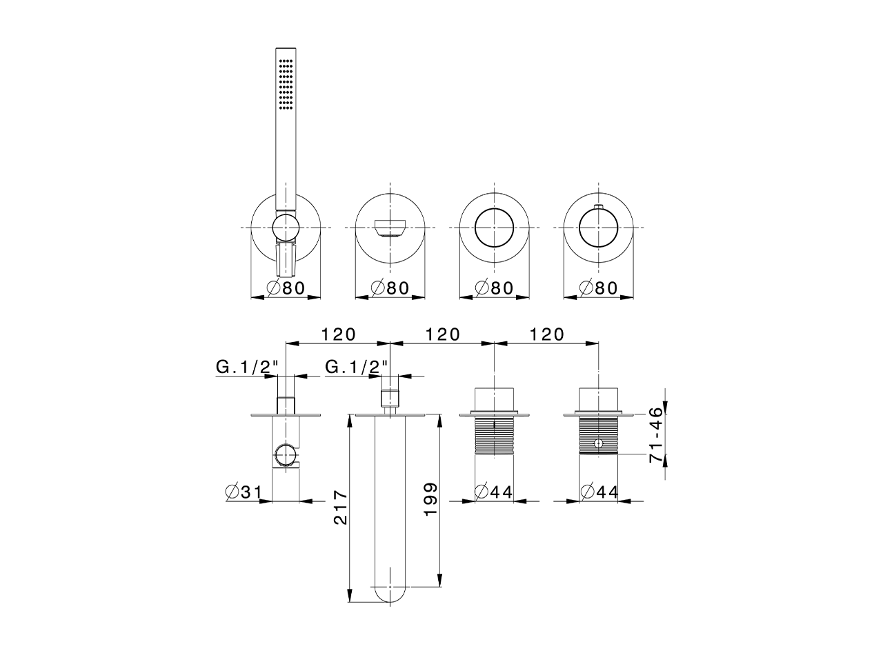 Parte esterna termostatico vasca incasso ARTE ENCANTO_N30G4200 - v1