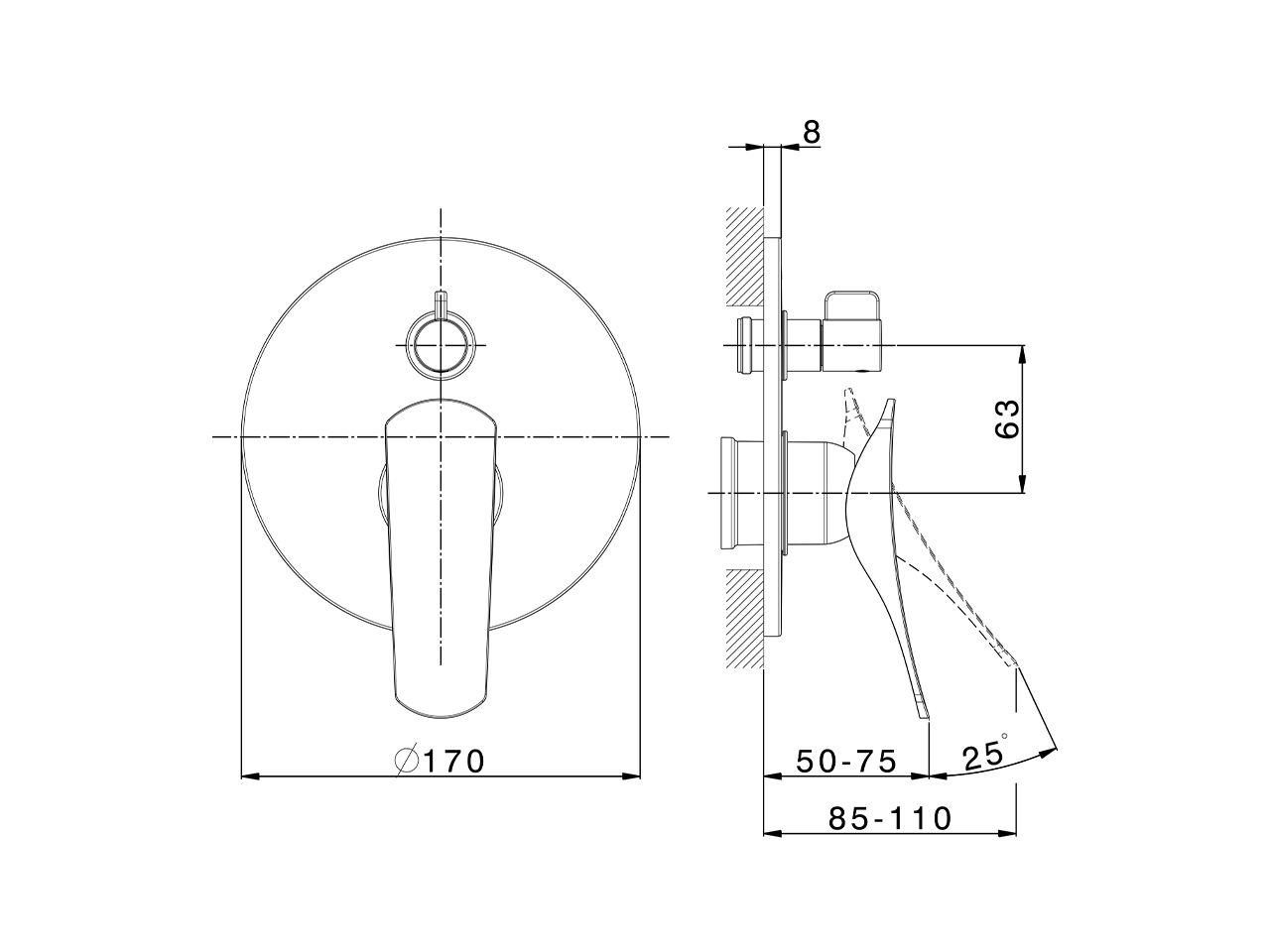 Parte esterna monocomando vasca-doccia incasso ROADSTER ACCENT_RA002300 - v1