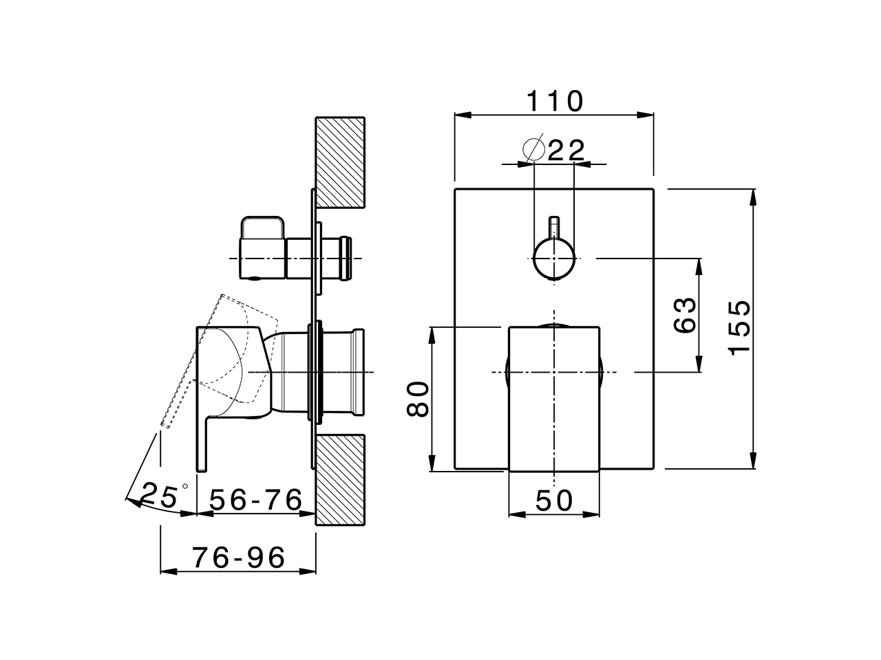 Parte esterna monocomando vasca-doccia incasso HI-RISE_RI002300 - v1
