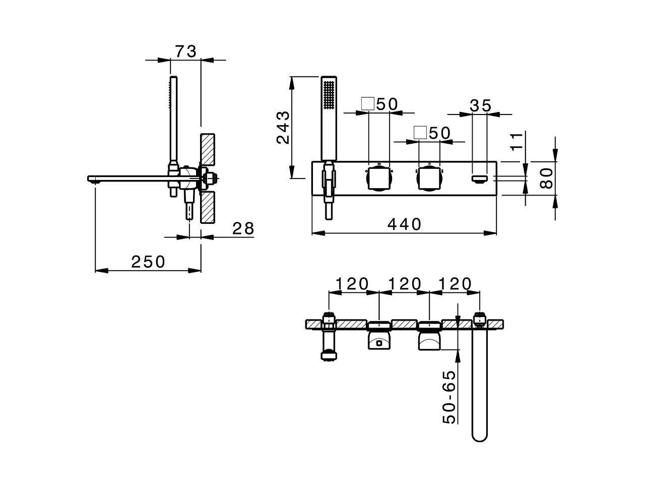 Parte esterna termostatico vasca incasso 2 uscite HI-RISE_RI019440 - v1