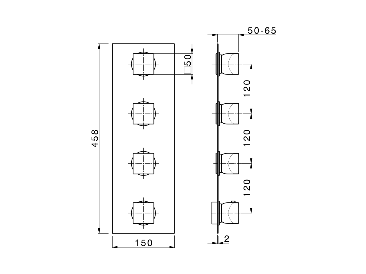 Parte esterna termo doccia incasso 3 funzioni HI-RISE_RI01V300 - v1