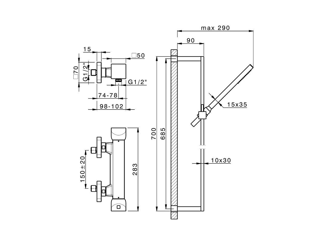 Miscelatore termostatico doccia con saliscendi HI-RISE_RIS01010 - v1