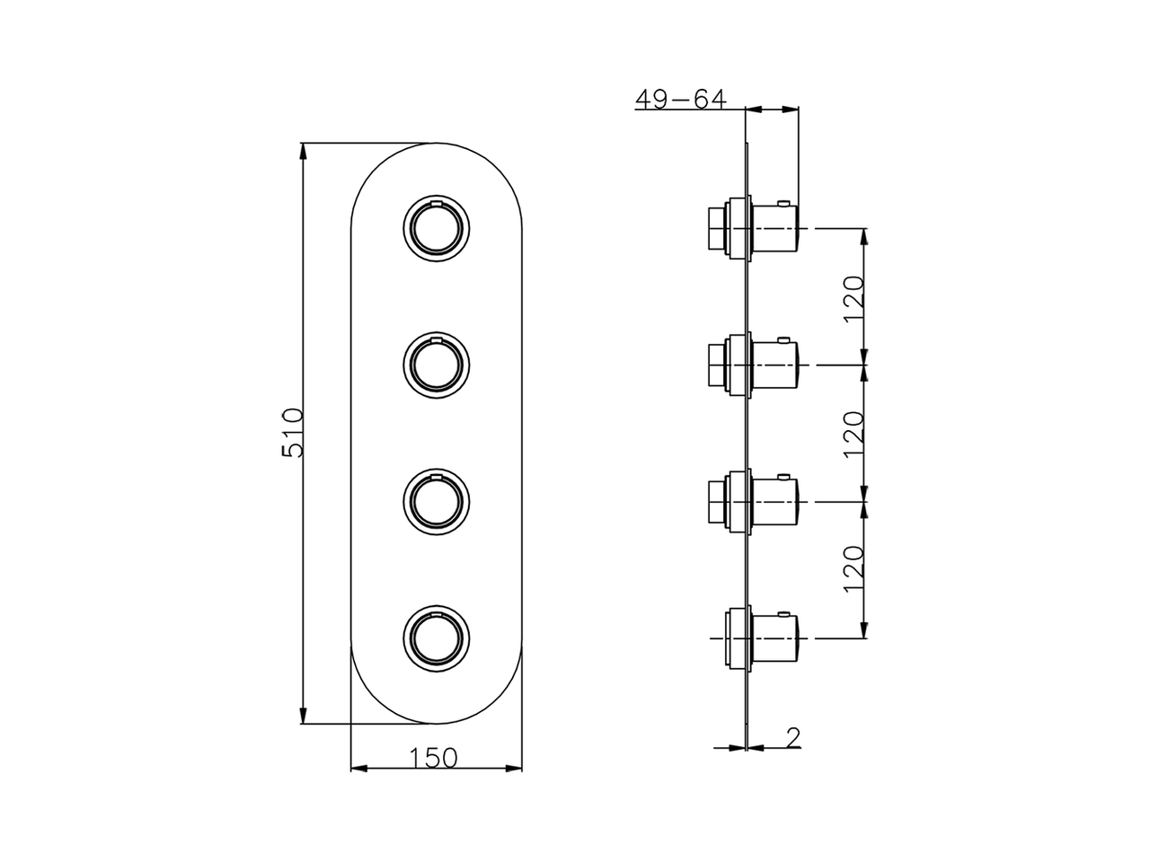 Parte esterna termo doccia incasso 3 funzioni SLIM_SM01V300 - v1