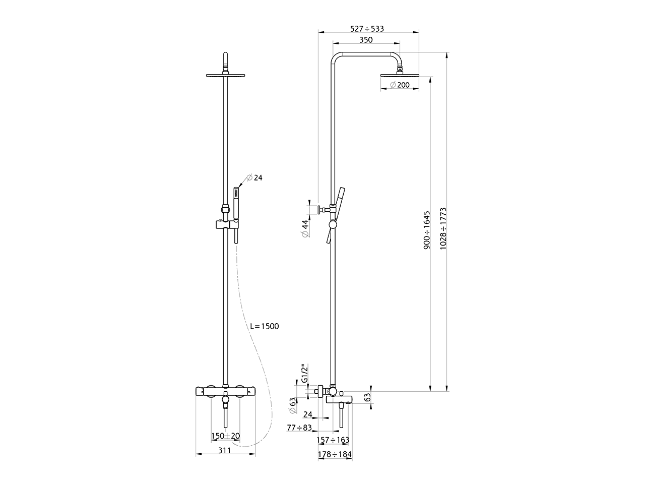 Colonna vasca termostatica 3 funzioni SLIM_SMC83016 - v1