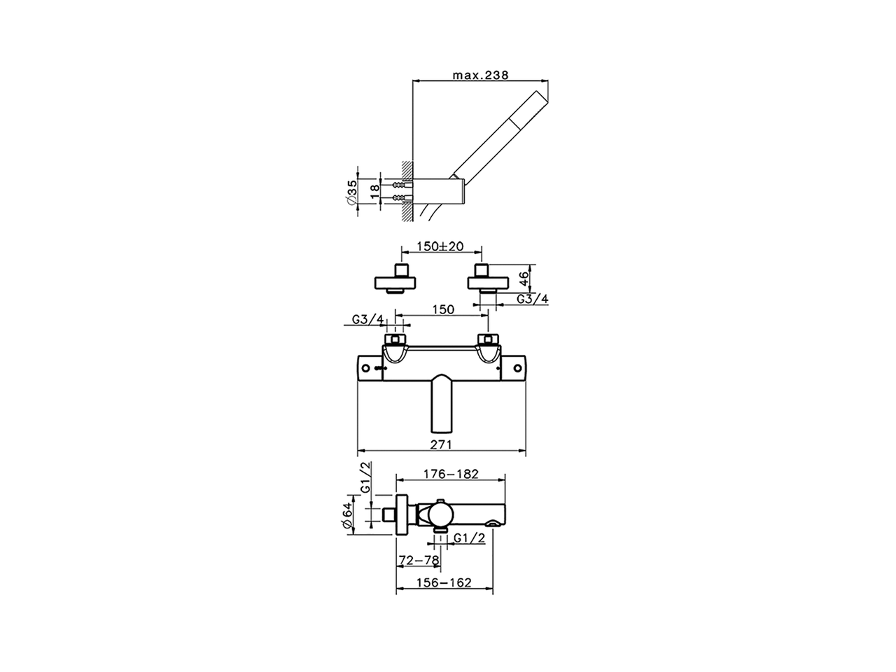 Miscelatore termostatico vasca completo SLIM_SMD23010 - v1