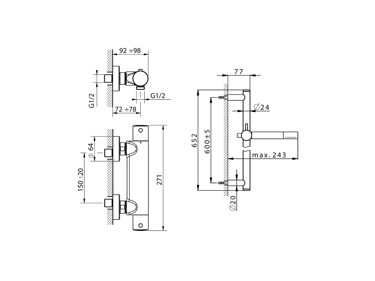 Miscelatore termostatico doccia con saliscendi SLIM_SMS01010 - v1