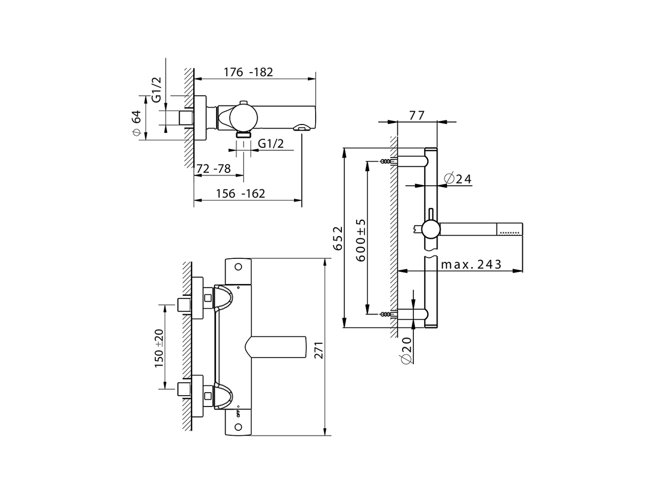 Miscelatore termostatico vasca con saliscendi SLIM_SMS23010 - v1