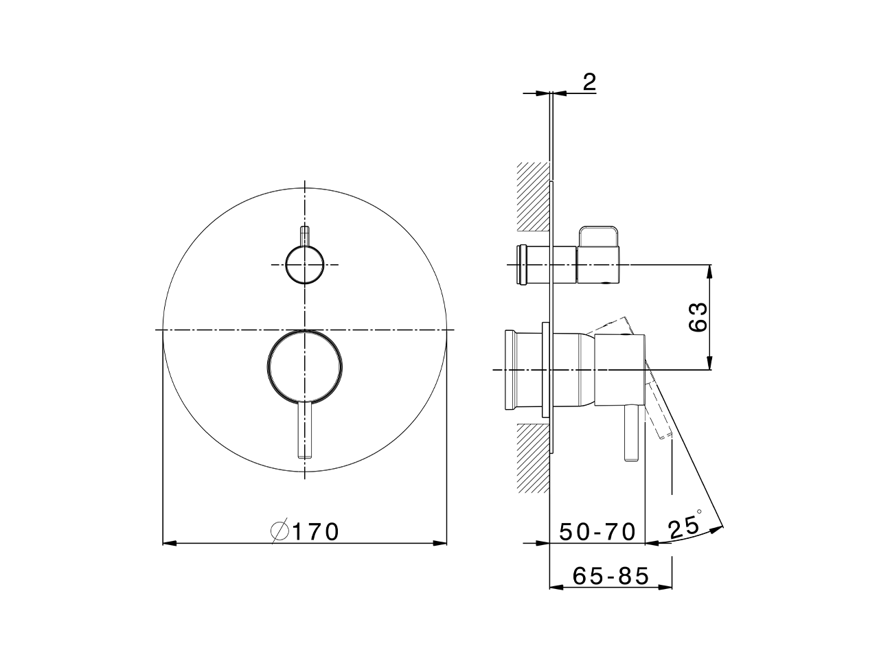 Parte esterna monocomando vasca-doccia incasso LESS MINIMAL_LN002300C - v1