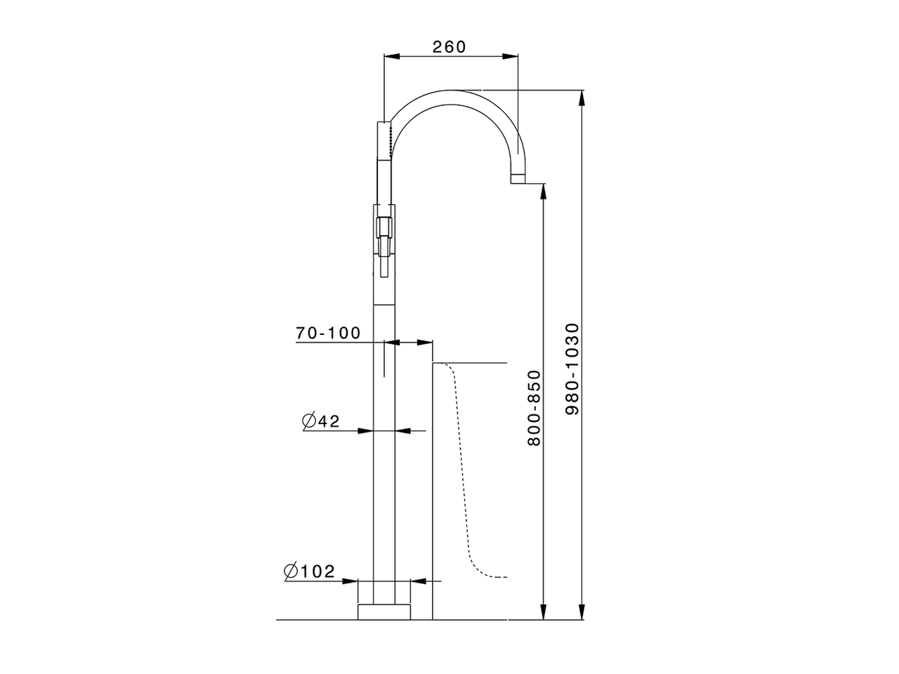 Parte esterna monocomando vasca a pavimento NUOVA LESS_LN014200C - v1