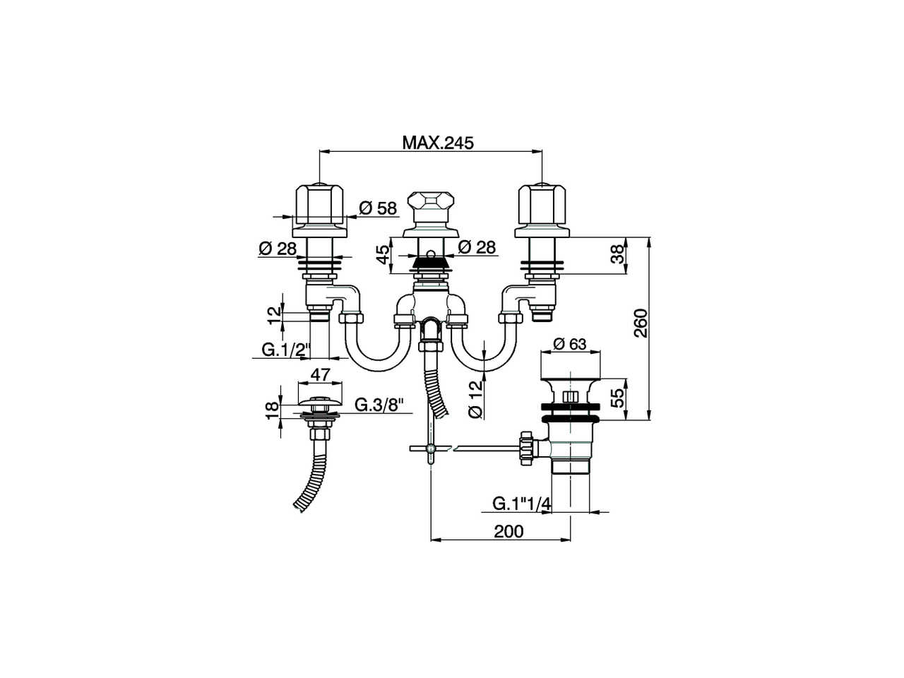 Miscelatore bidet 3 fori con doccetta TR_TR001311 - v1