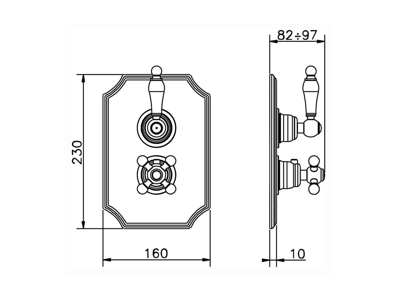 Parte esterna termostatico doccia incasso 2 uscite ARCANA TOSCANA_TS018100 - v1