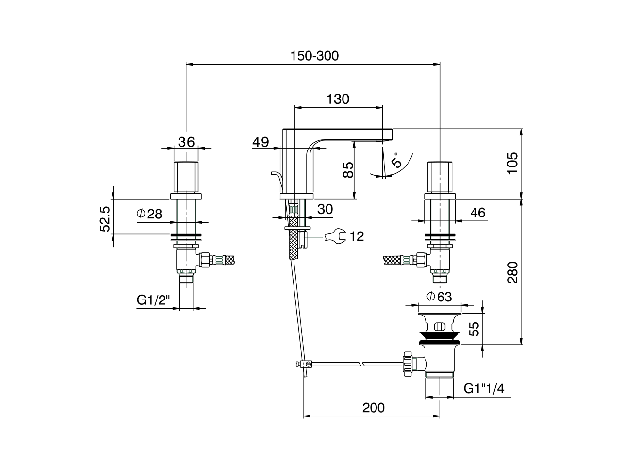 Miscelatore lavabo 3 fori PURA AURA_U1001020 - v1