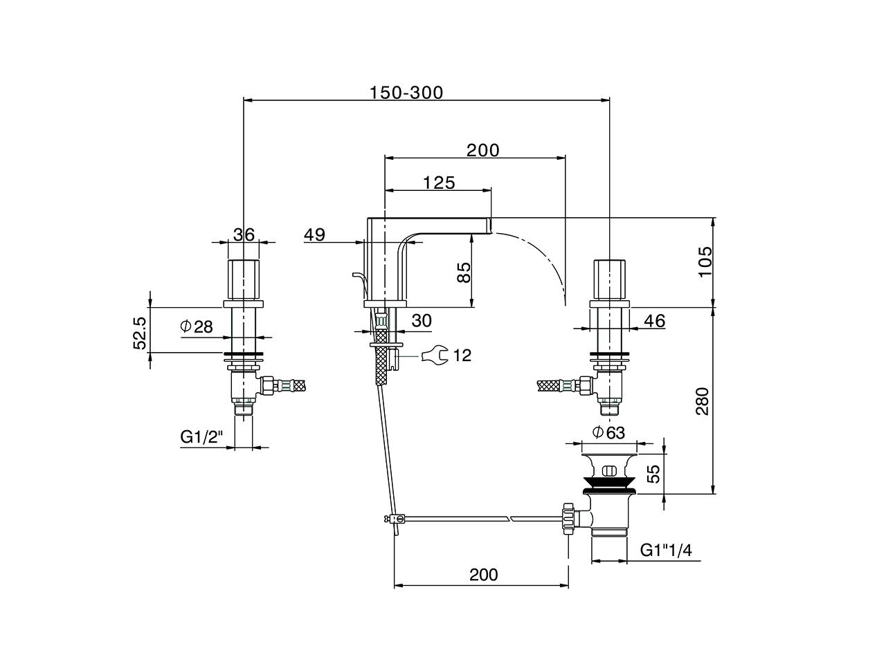 Miscelatore lavabo 3 fori PURA AURA_U10C1020 - v1