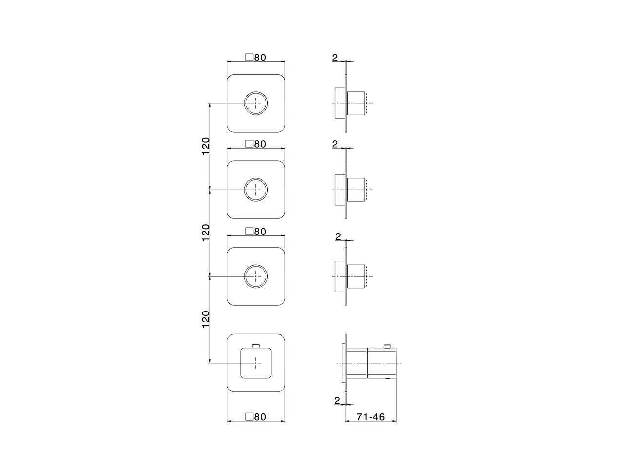 Parte esterna termo doccia incasso 3 funzioni PURA AURA_U10KG020 - v1
