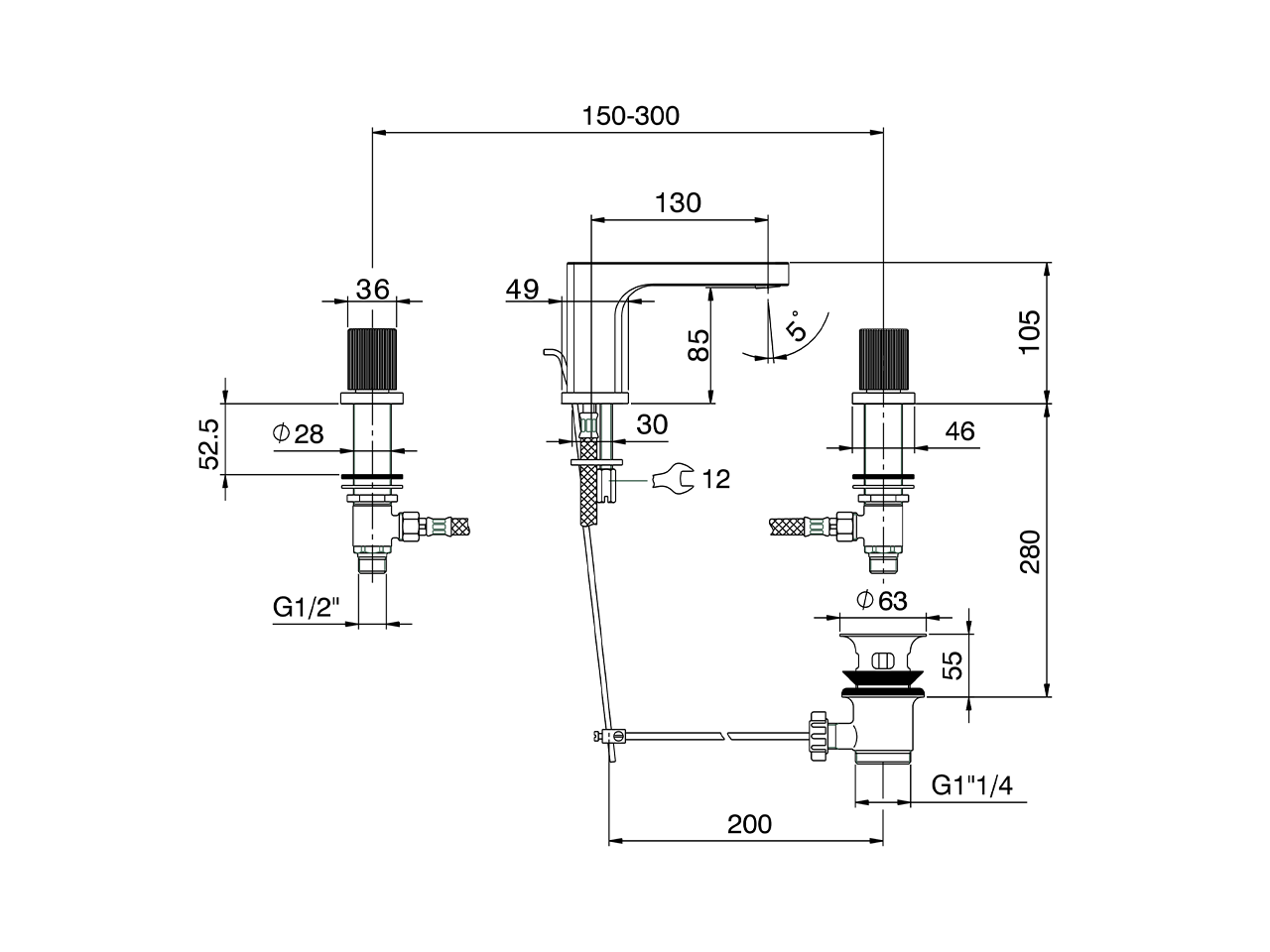 Miscelatore lavabo 3 fori PLISSÉ AURA_U2001020 - v1