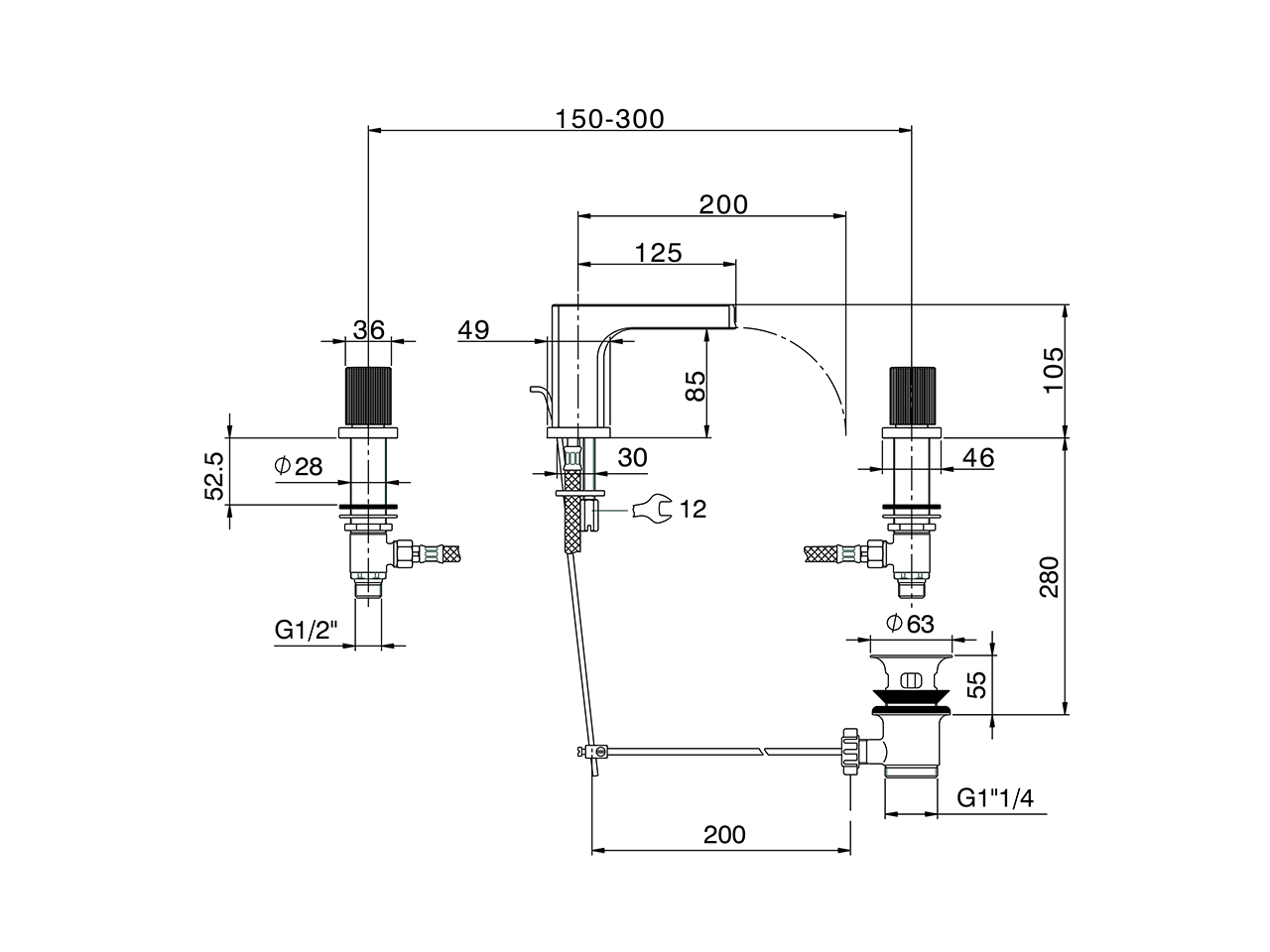 Miscelatore lavabo 3 fori PLISSÉ AURA_U20C1020 - v1