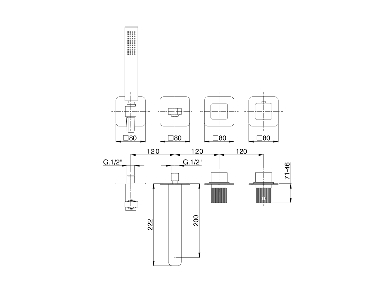 Parte esterna termostatico vasca incasso PLISSÉ AURA_U20G4200 - v1