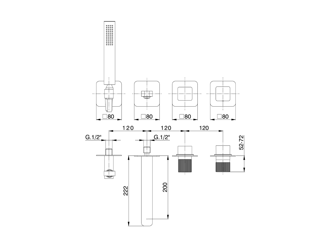 Parte esterna monocomando vasca incasso PLISSÉ AURA_U20G8200 - v1