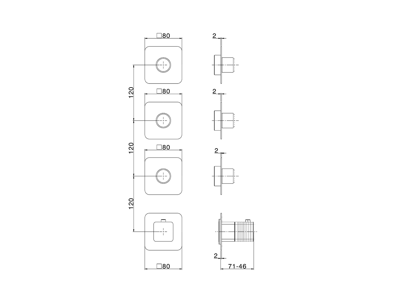 Parte esterna termo doccia incasso 3 funzioni ARTE AURA_U30KG020 - v1