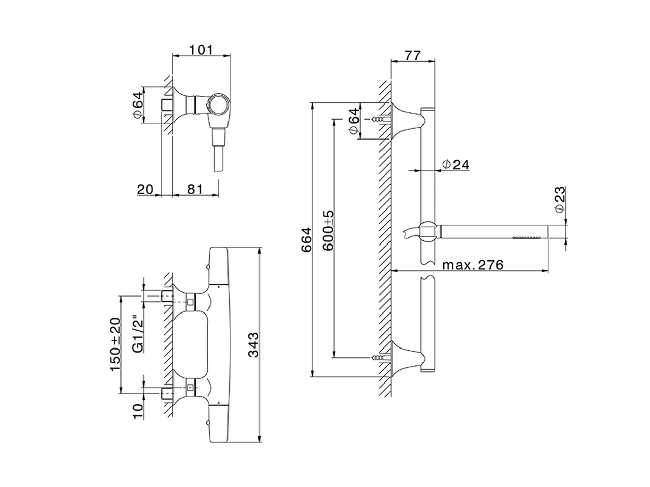 Miscelatore termostatico doccia con saliscendi VITA_VIS01010 - v1