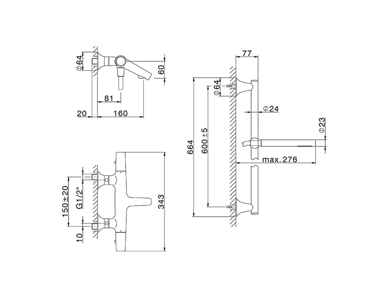 Miscelatore termostatico vasca con saliscendi VITA_VIS21010 - v1