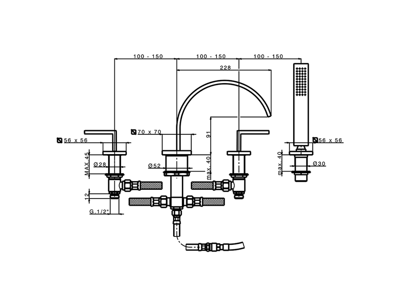 Miscelatore bordo vasca 4 fori WAVE_WA000262 - v1