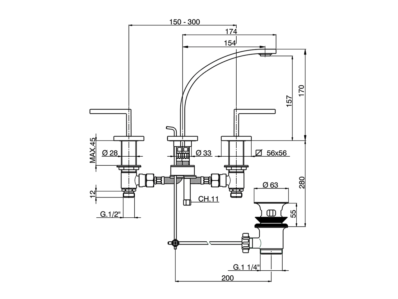 Miscelatore lavabo 3 fori WAVE_WA001021 - v1