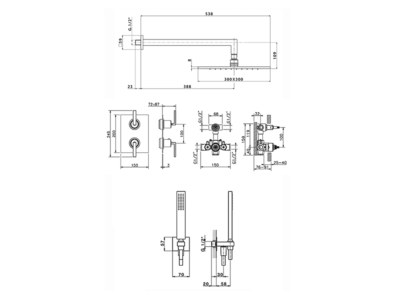 Kit completo miscelatore termostatico doc. incasso WAVE_WA0KT010 - v1