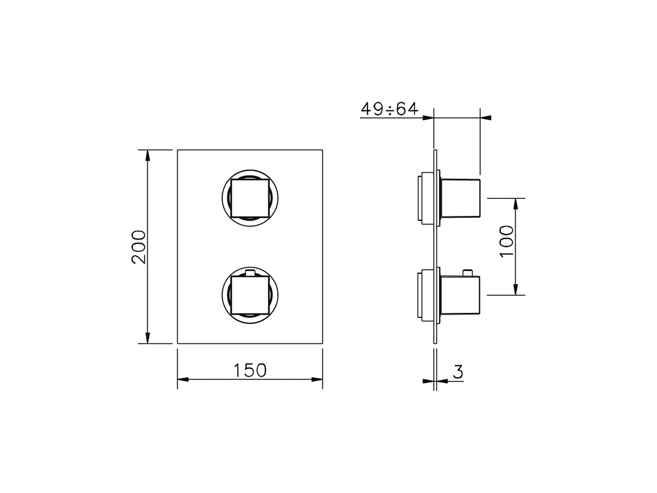 Parte esterna termostatico doccia incasso 2 uscite WAVE_WE019100 - v1