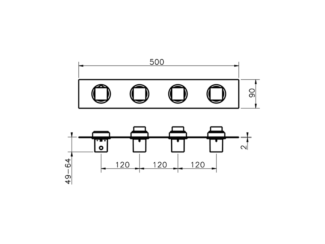 Parte esterna termo doccia incasso 3 funzioni WAVE_WE01R300 - v1