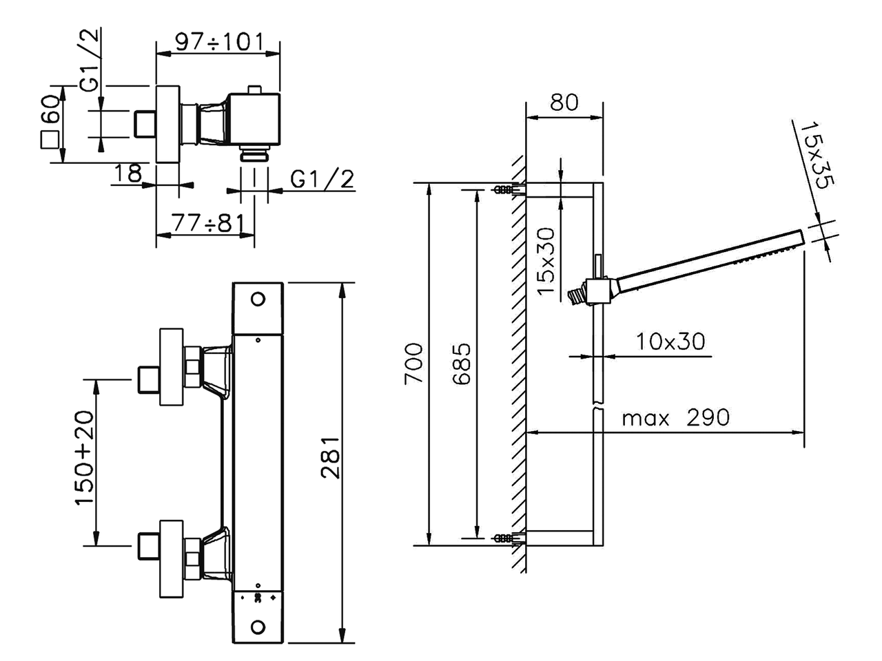 Miscelatore termostatico doccia con saliscendi WAVE_WES01010 - v1