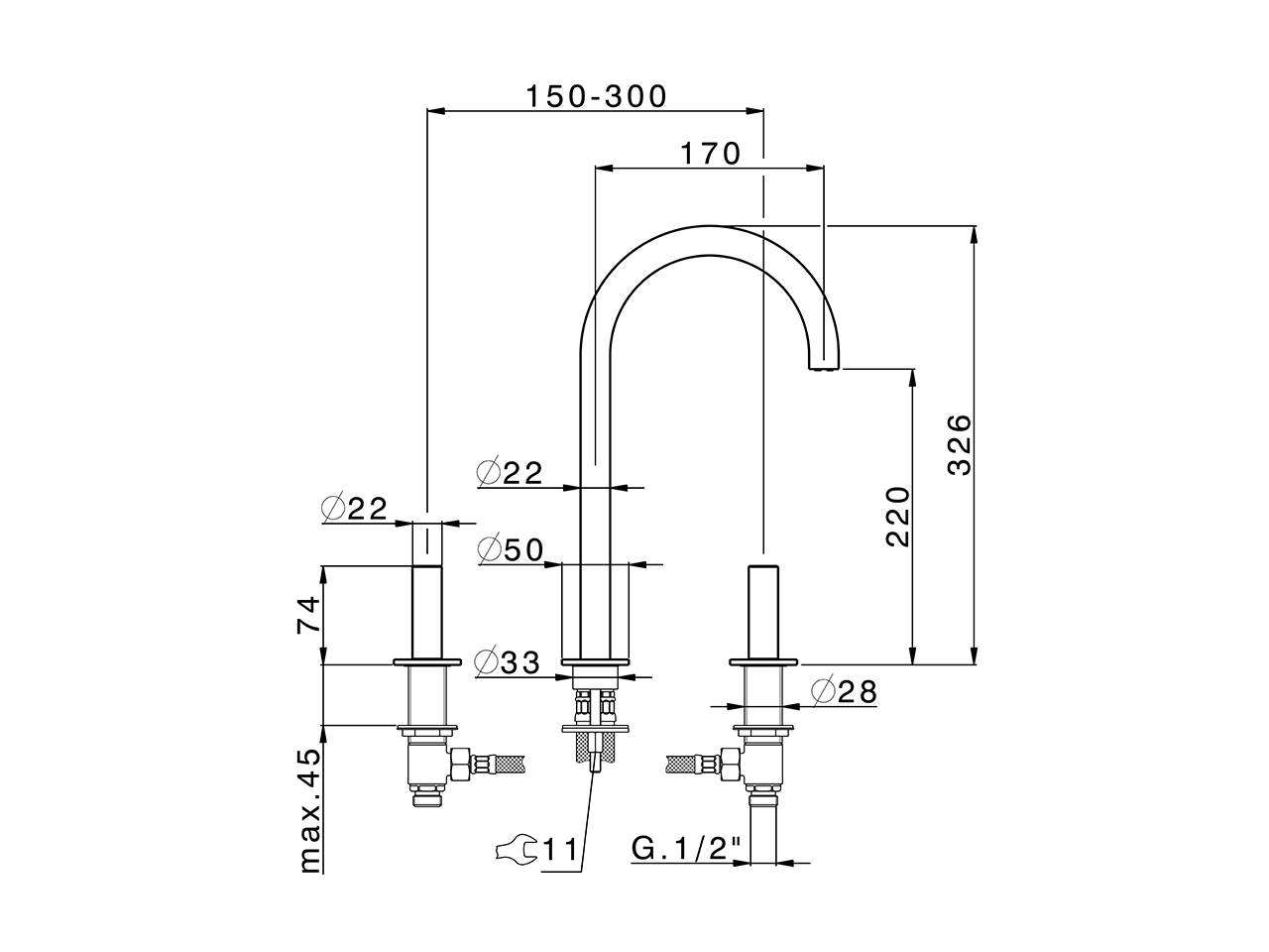 Miscelatore lavabo 3 fori SMOOTH X32_X3001040 - v1