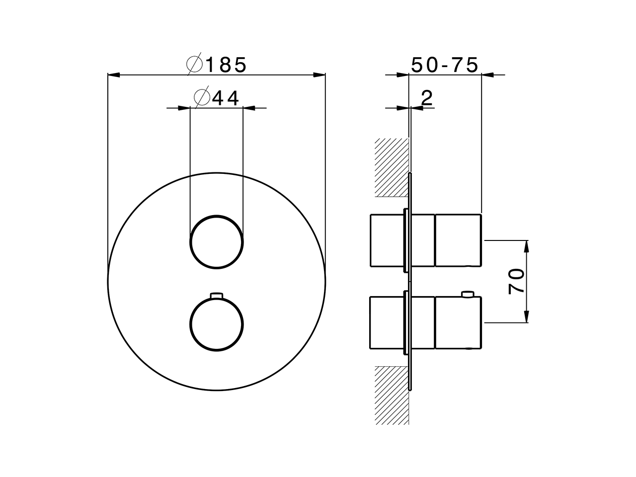 Parte esterna termostatico doccia incasso 2 uscite SMOOTH X32_X3018100 - v1