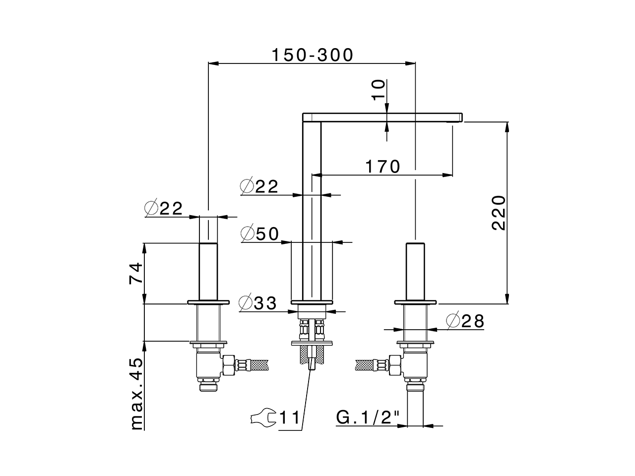 Miscelatore lavabo 3 fori SMOOTH X32_X4001040 - v1