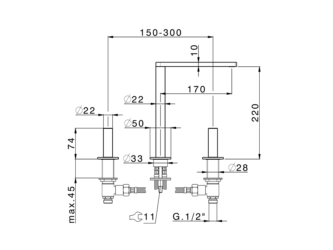 Miscelatore lavabo 3 fori SMOOTH X32_X4001040 - v1