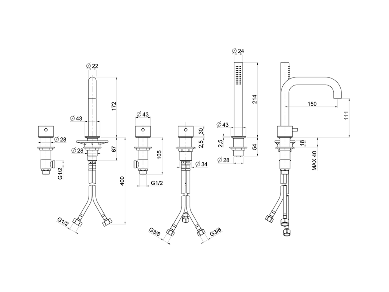 Miscelatore bordo vasca 5 fori XION_XI000260 - v1