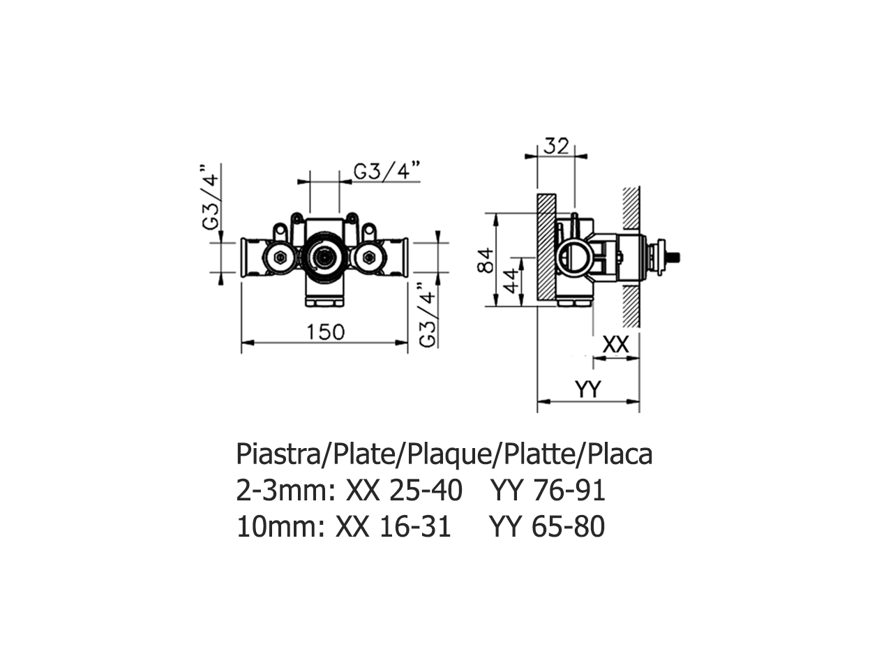 Parte incasso termostatico 3/4
