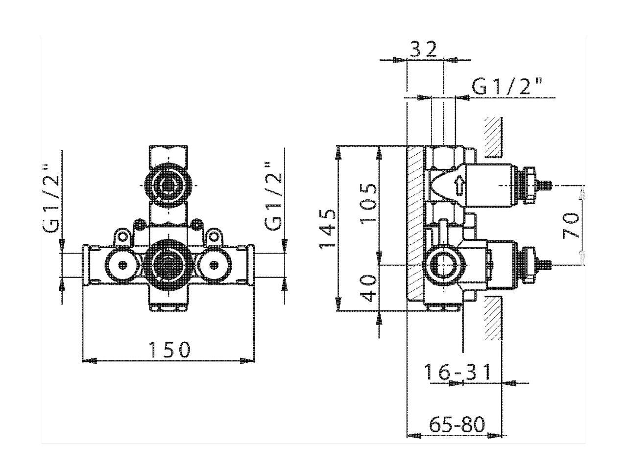 Parte incasso termostatico doccia 1 uscita INCASSO_ZA007281 - v1