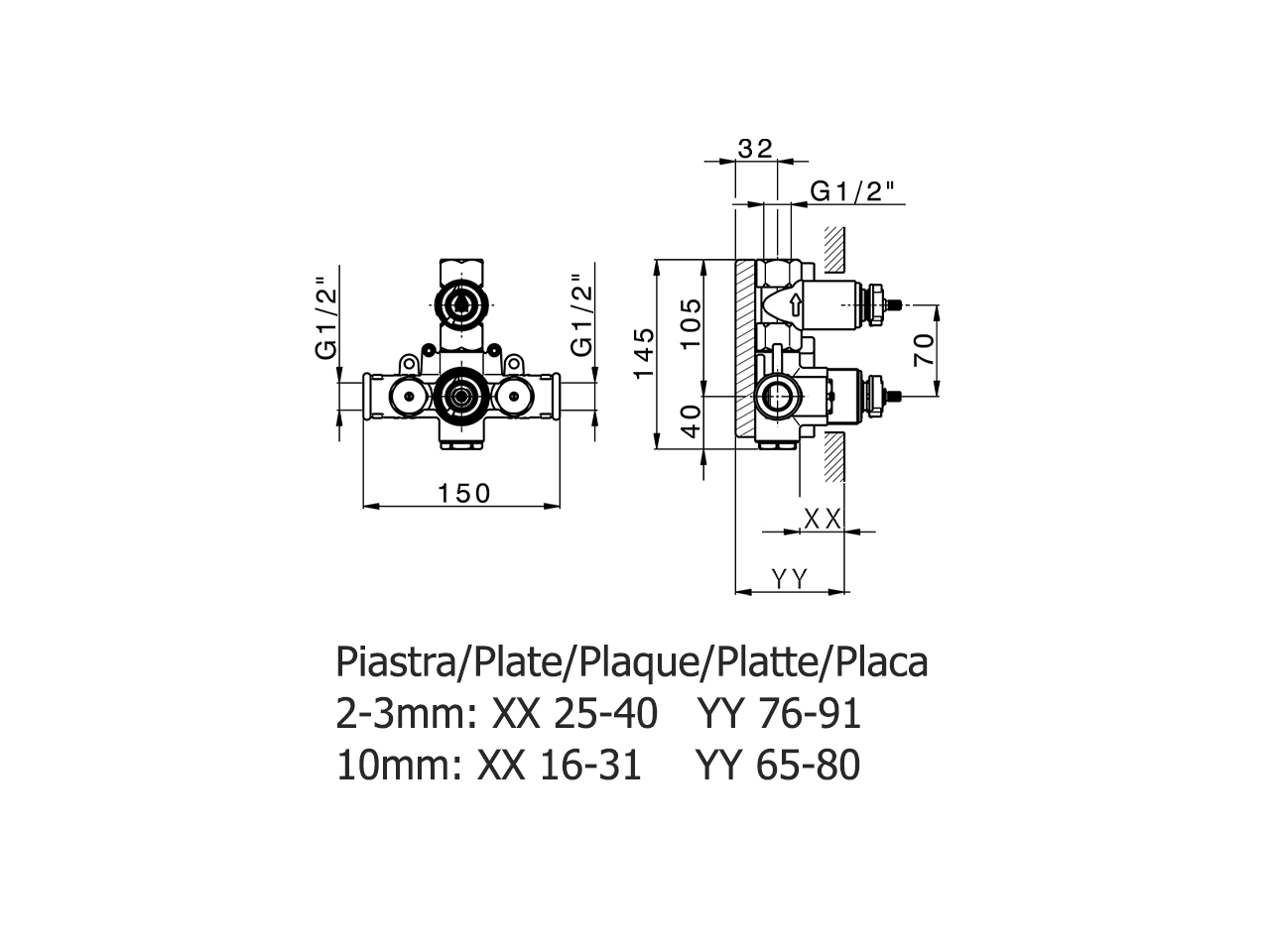 Parte incasso termostatico doccia 1 uscita INCASSO_ZA007301 - v1
