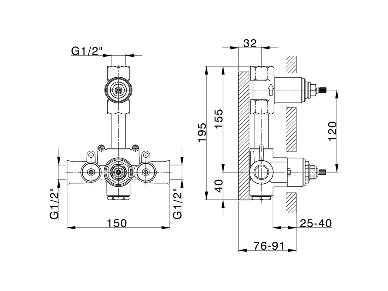 Parte incasso termostatico doccia 1 uscita INCASSO_ZA007306 - v1