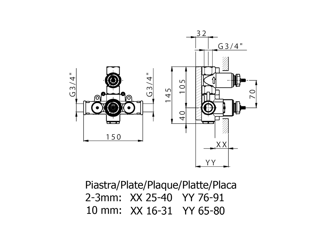 Parte incasso termostatico doccia 1 uscita INCASSO_ZA007361 - v1