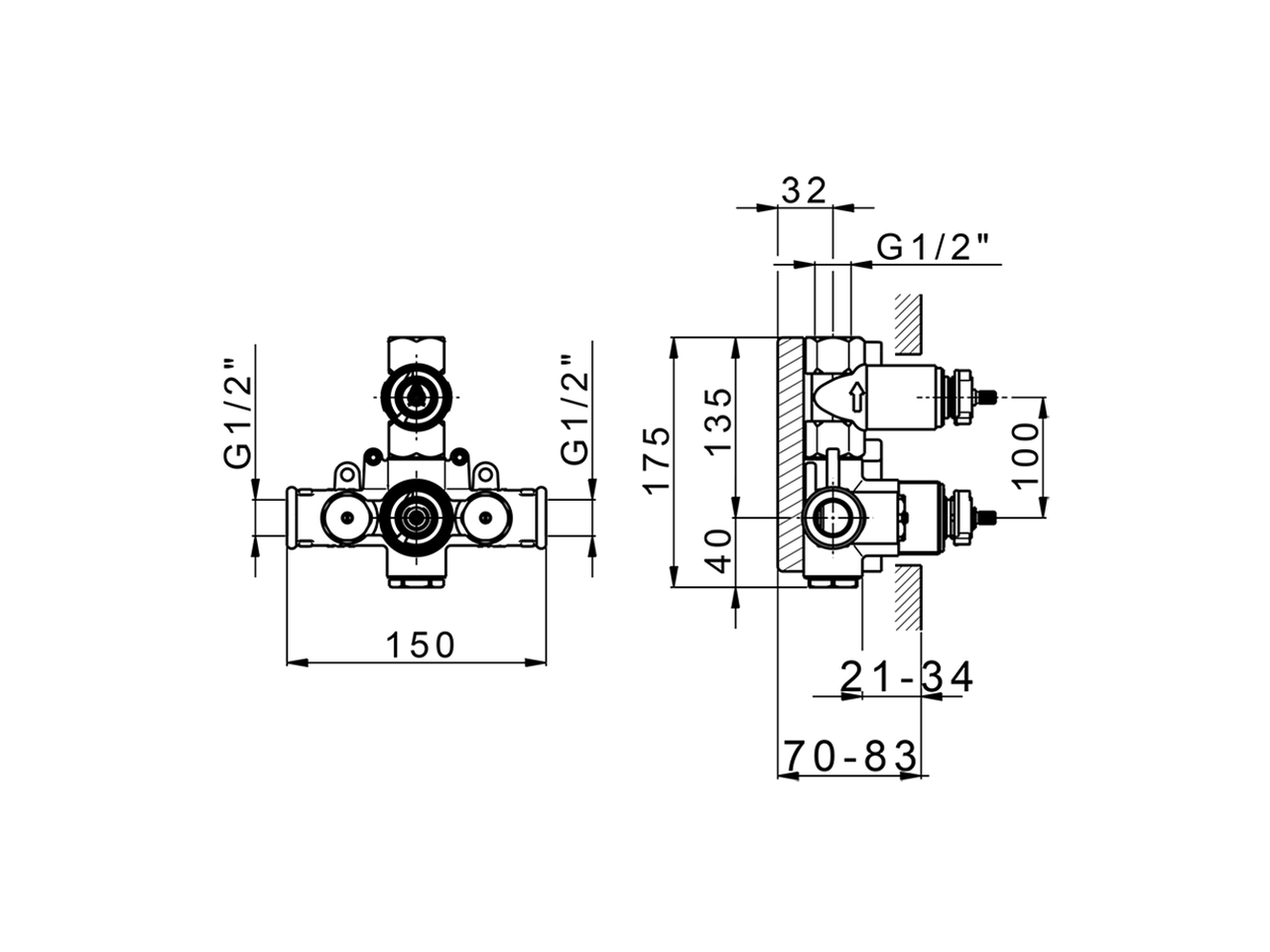 Parte incasso termostatico doccia 1 uscita INCASSO_ZA009300 - v1
