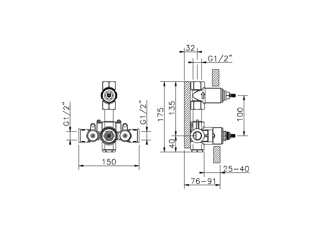 Parte incasso termostatico doccia 1 uscita INCASSO_ZA009301 - v1