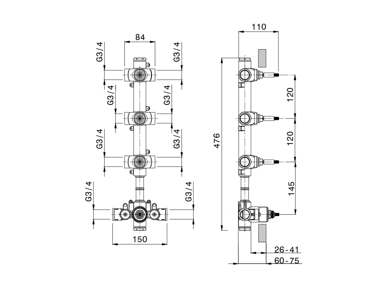 Parte incasso termostatico 3 funzioni INCASSO_ZA00V300 - v1