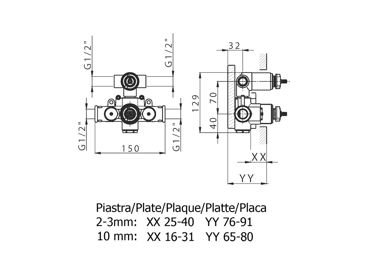 Parte incasso termostatico doccia 2 uscite INCASSO_ZA018101 - v1