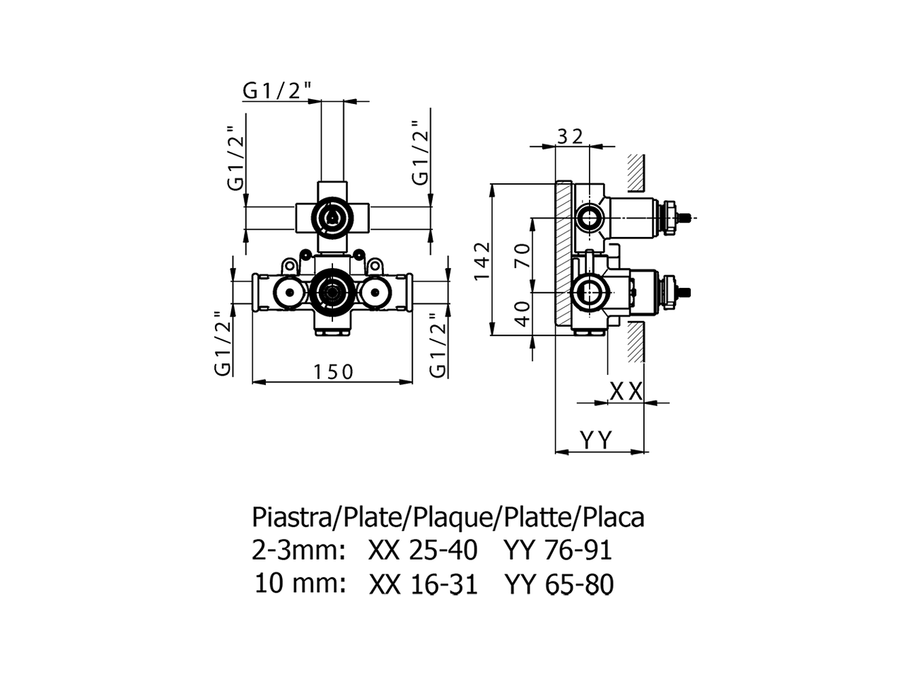 Parte incasso termostatico doccia 3 uscite INCASSO_ZA018201 - v1