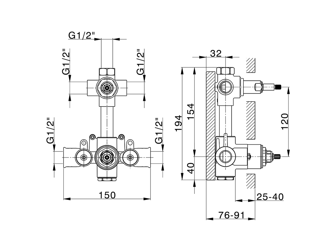 Parte incasso termostatico doccia 3 uscite INCASSO_ZA018206 - v1