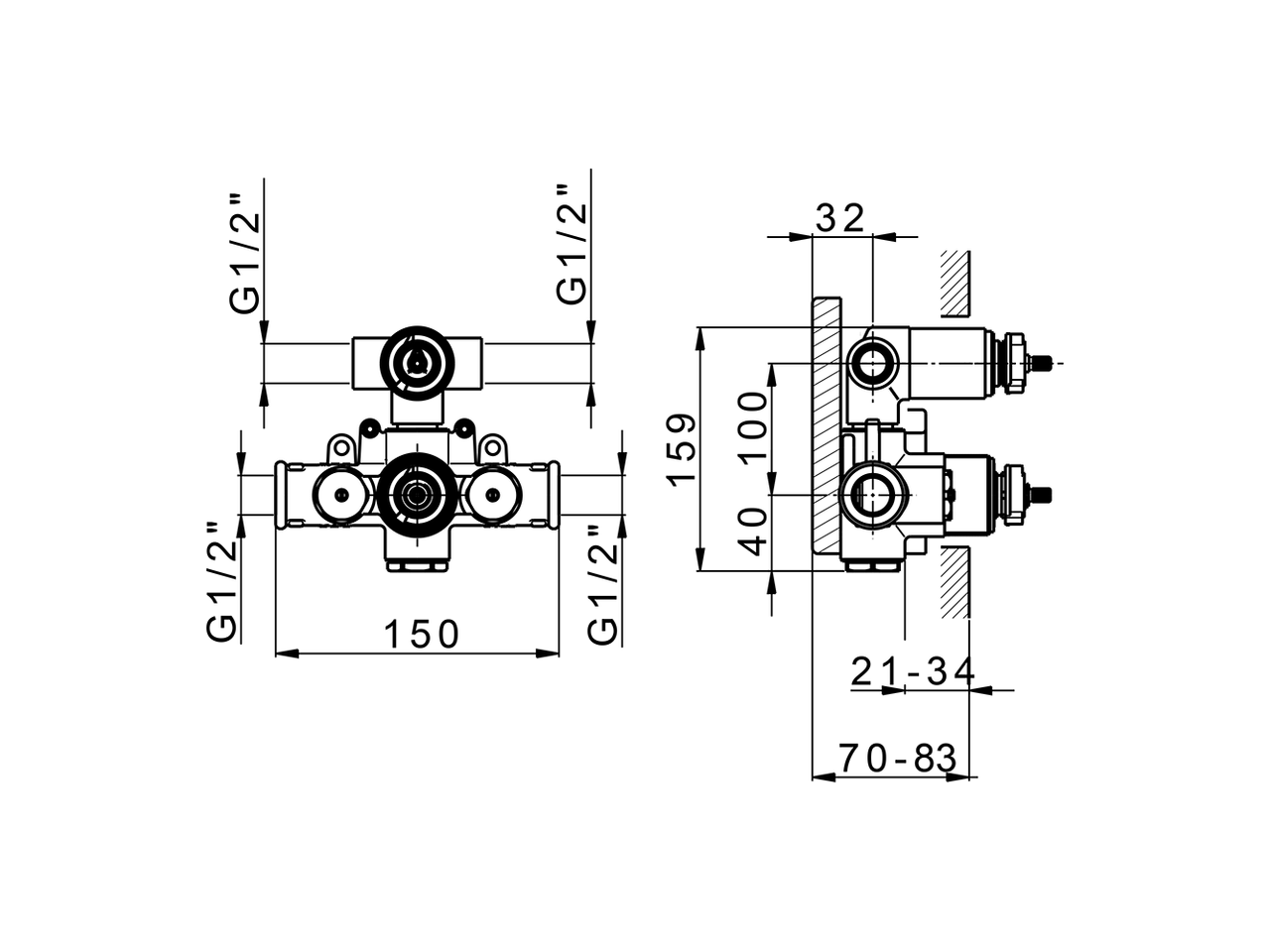 Parte incasso termostatico doccia 2 uscite INCASSO_ZA019100 - v1