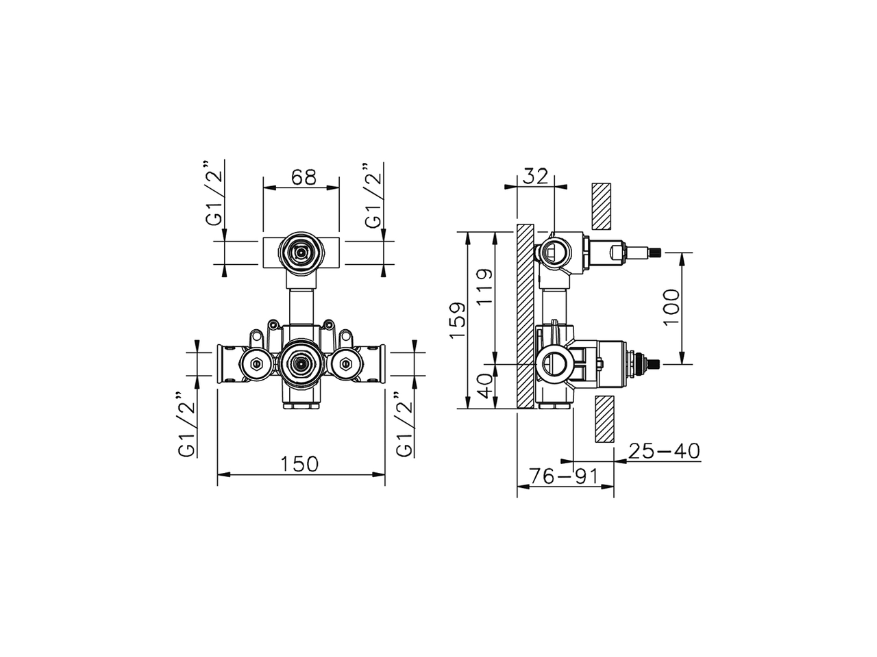 Parte incasso termostatico doccia 2 uscite INCASSO_ZA019101 - v1